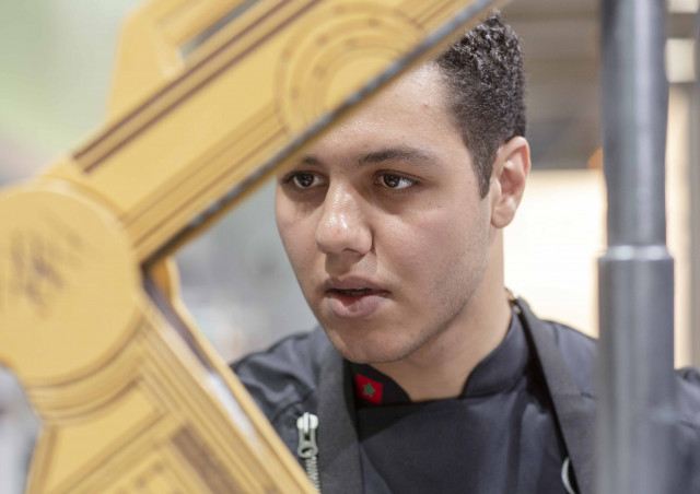 Yassine Lamjarred working on his chocolate showpiece