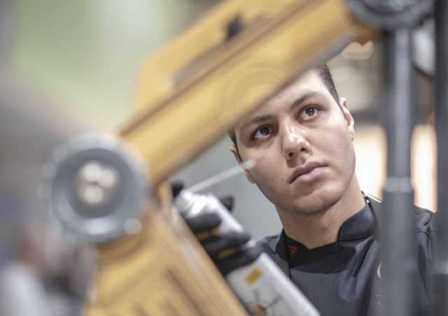 Yassine Lamjarred working on his chocolate showpiece